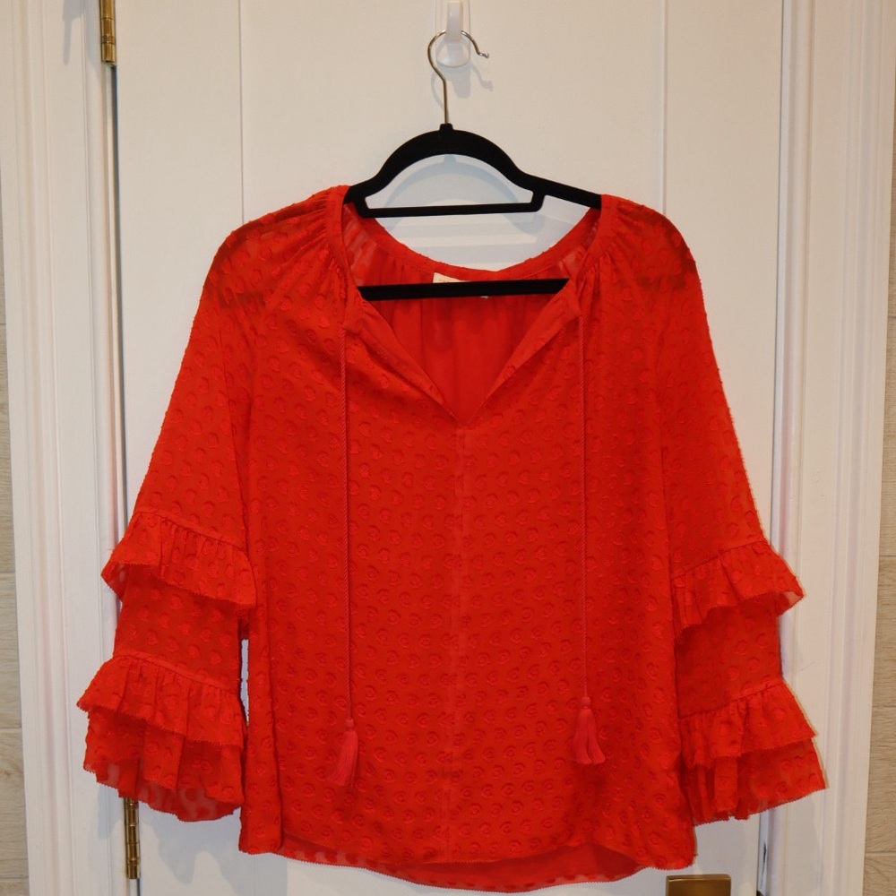 NWOT Tory Burch Vibrant Silk Blouse with Ruffle Sleeves